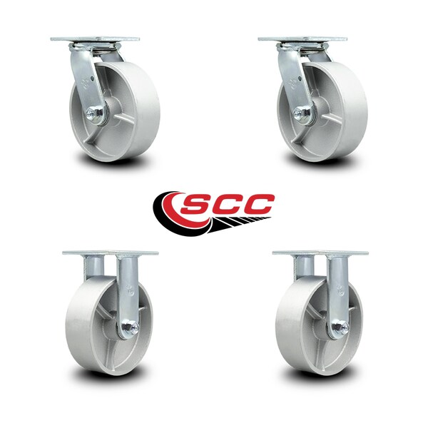 6 Inch Semi Steel Caster Set with Roller Bearings 2 Swivel 2 Rigid SCC